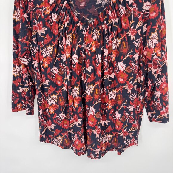Lucky Brand Womens Floral Print 3/4 Sleeve Blouse size large Cotton blend v neck - Picture 6 of 13